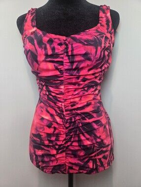 Vintage Maxine Of Hollywood Swim Suit 10 One Piece Red Black 90s Boy Short
